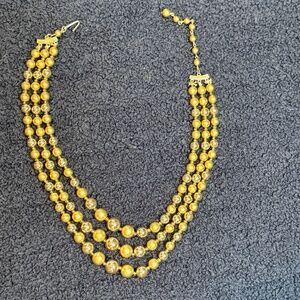 Vintage 1950s Gold Triple Strand Beaded Necklace